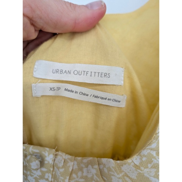 Urban Outfitters Midi Dress Women XS Yellow Floral Smocked Puff Sleeve Milkmaid - Picture 4 of 10
